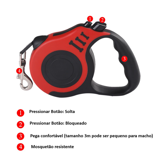 Trela Retrátil Automática 3m/5m para Cães e Gatos - Nylon Resistente para Passeios ao Ar Livre
