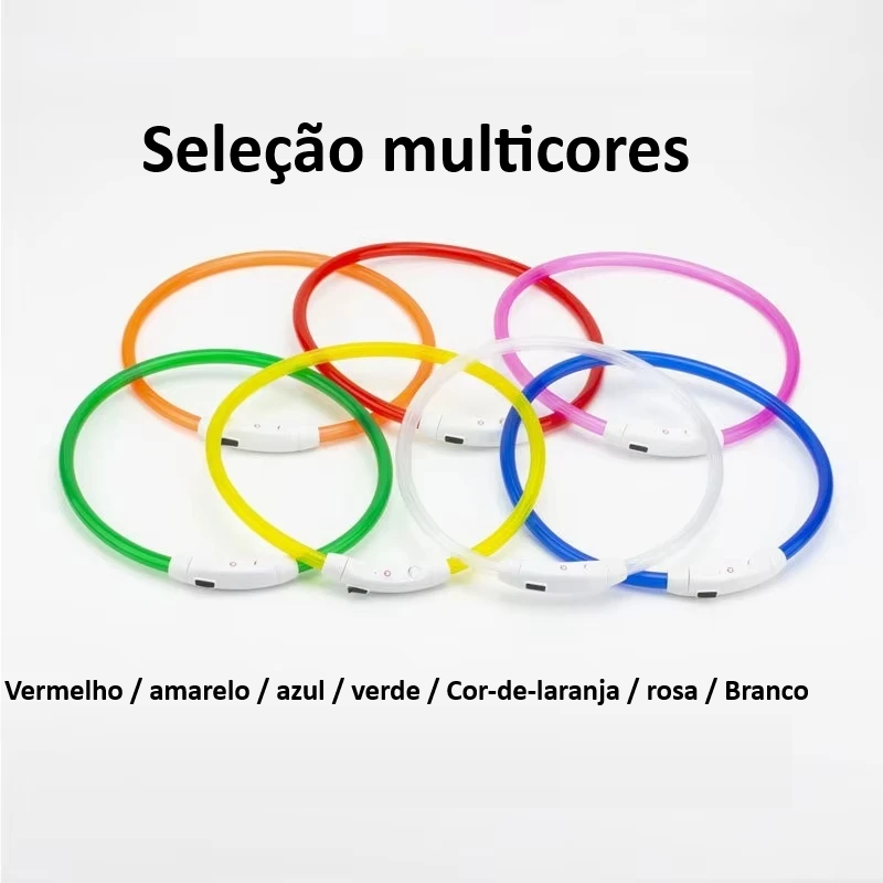 Coleira LED USB Recarregável para Cães - Segurança Noturna Luminosa