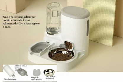 Comedouro Automático para Gatos e Cães - Tigela Integrada e Dispensador de Água