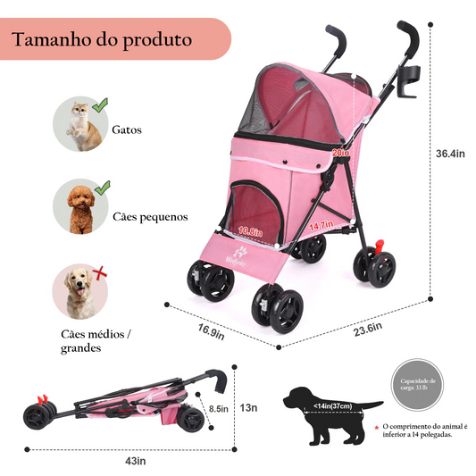 Carrinho Dobrável para Cães e Gatos - Transportadora Leve e Respirável