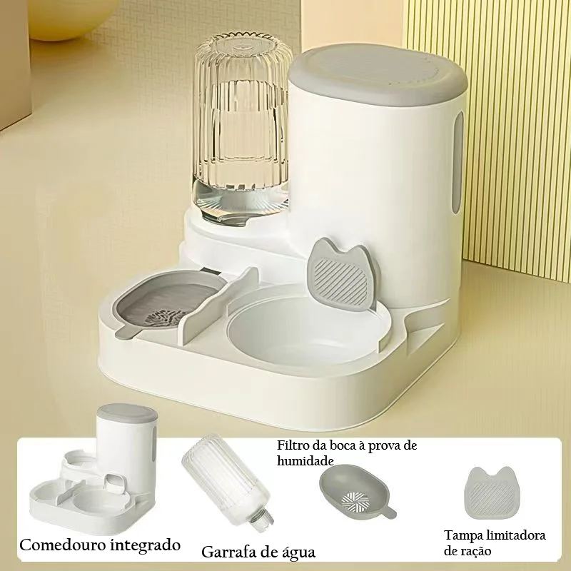 Comedouro Automático para Gatos e Cães - Tigela Integrada e Dispensador de Água
