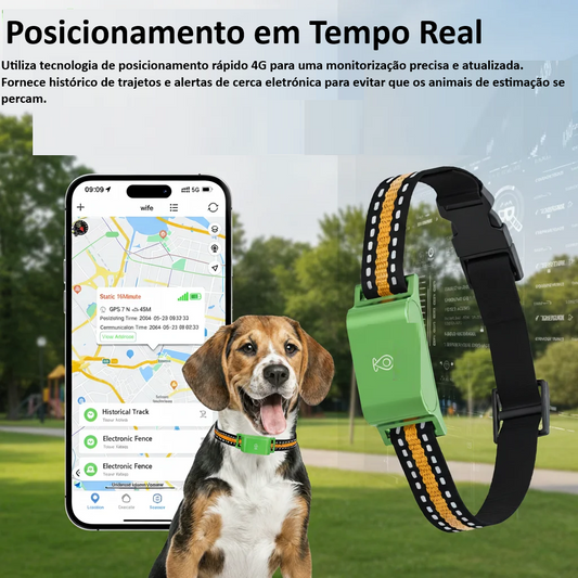 Coleira GPS 4G IP67 Impermeável para Cães e Gatos - Rastreamento Tempo Real Sem Mensalidade