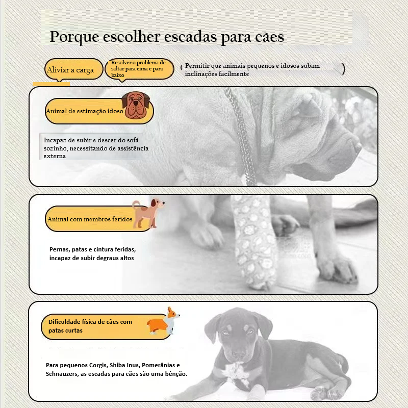 Escada Rampa para Cães - 3 Degraus Antiderrapante para Sofá e Cama